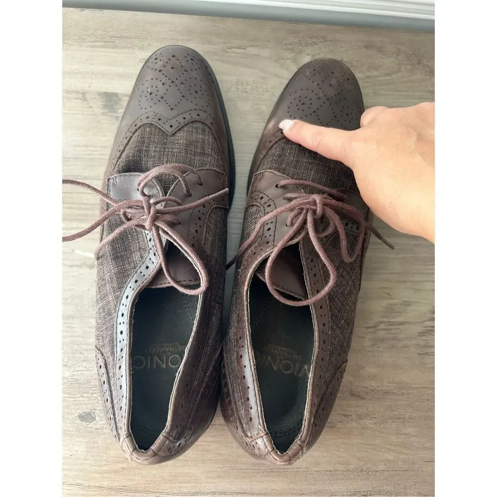 Vionic Oxford Roth men's lace-up dress wingtip in chestnut sz 10 comfort career